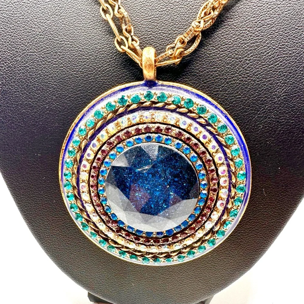 14-18" Chico's Blue Rhinestone Pendant Bullseye Western Chain Necklace - Picture 4 of 7